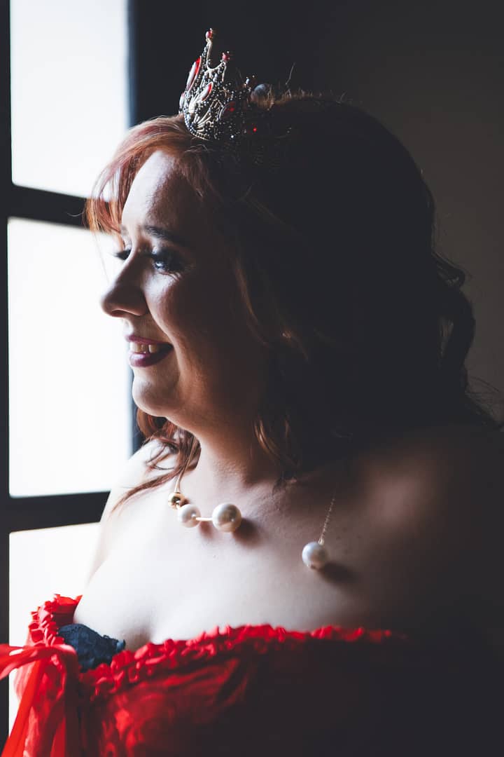 Framay in red lingerie during boudoir session